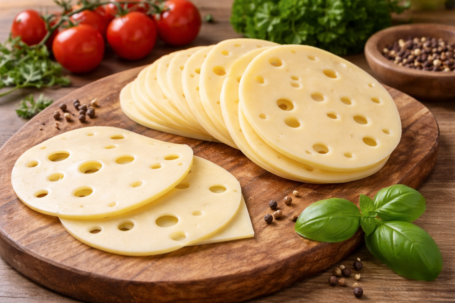 Wizja sera salami z bazylią na drewnianej desce