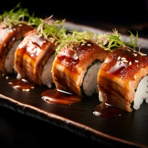 sushi z węgorzem i ryżem