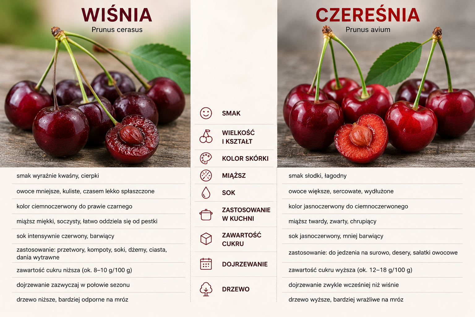 różnice między czereśniami a wiśniami