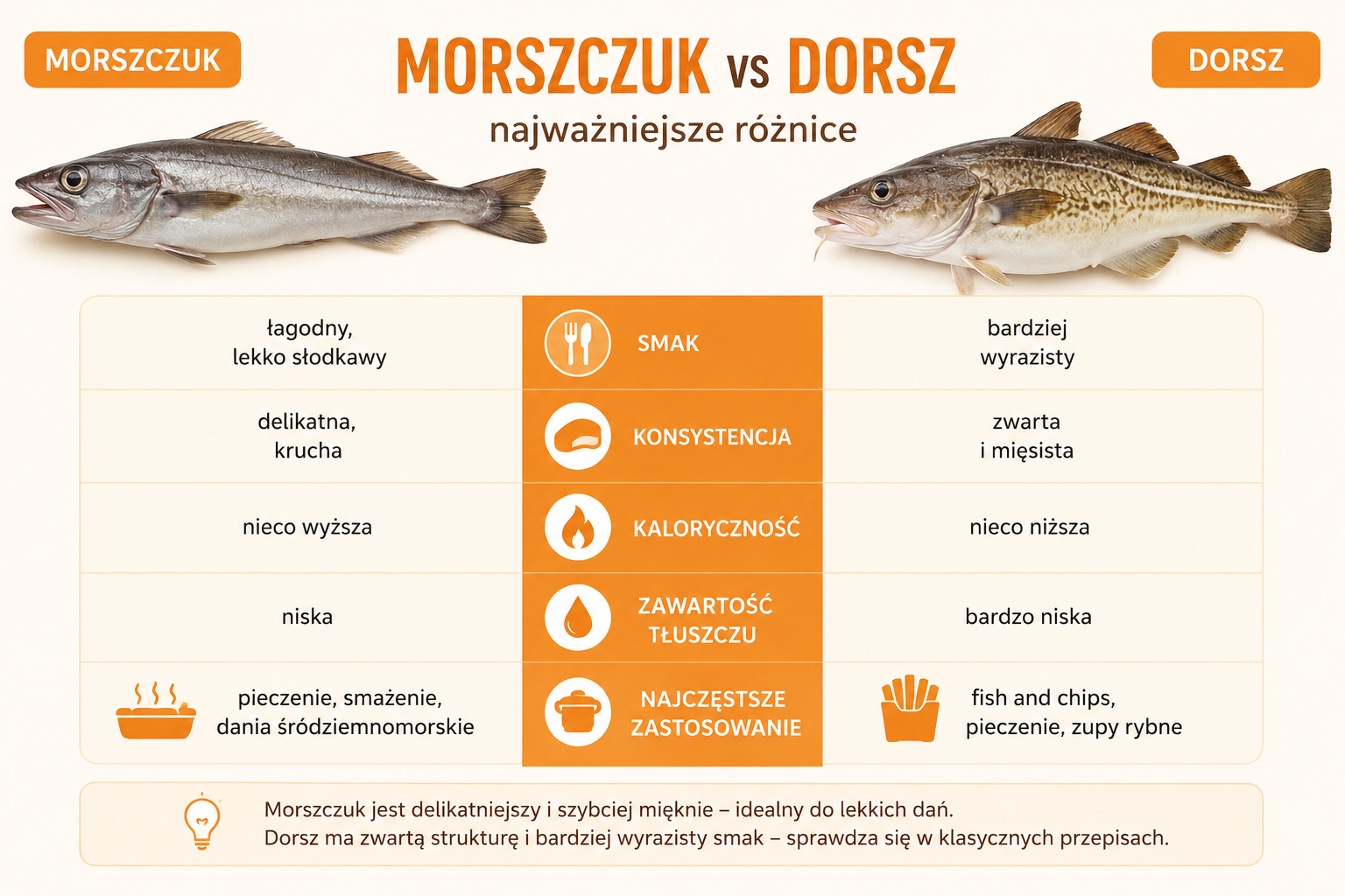 porównanie morszczuka i dorsza pod względem kaloryczności i innych ważnych kryteriów