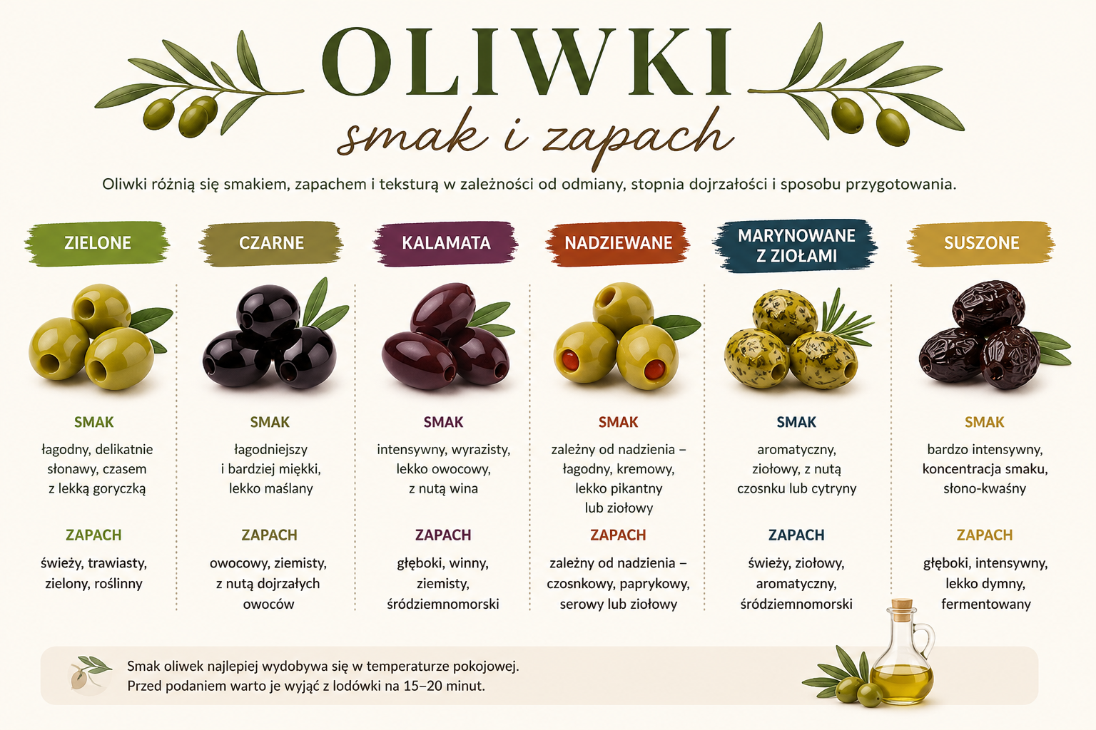 profil sensoryczny różnych rodzajów oliwek
