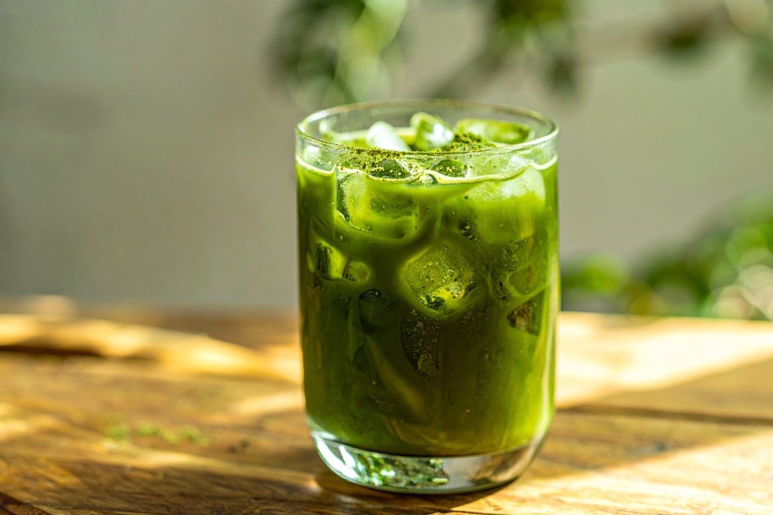 schłodzona matcha z kostkami lodu