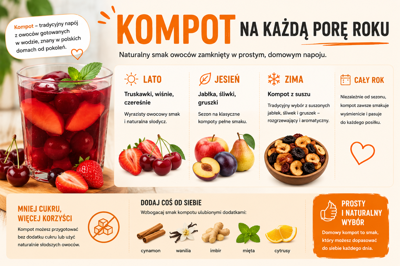 grafika przedstawiająca z czego i w jakiej porze roku robić kompoty