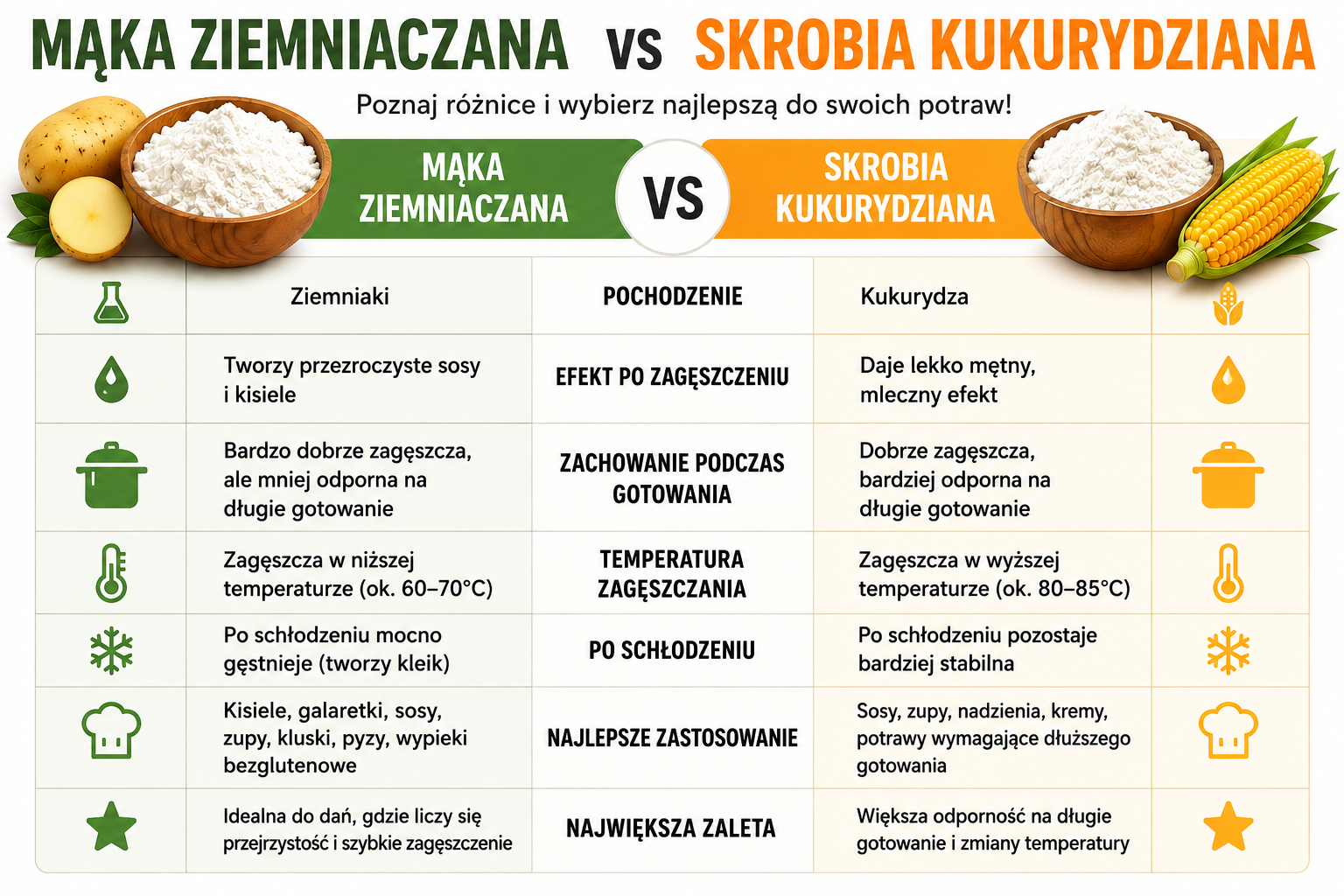 różnice między skrobią kukurydzianą i mąką ziemniaczaną 